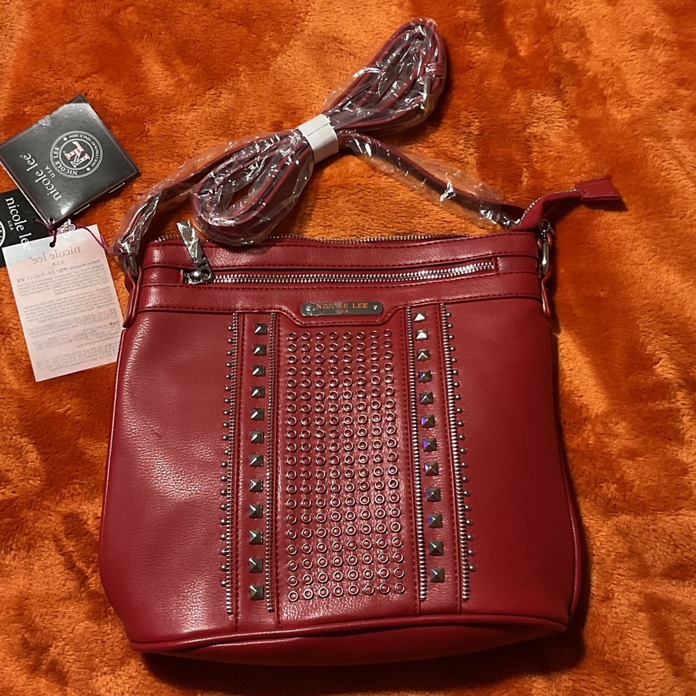 Nicole Lee Red Studded Shoulder Bag